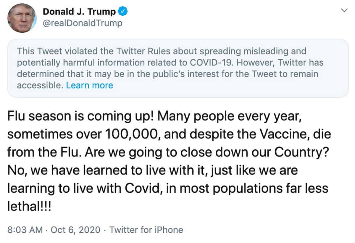 Facebook trump post comparing Flu with COVID-19